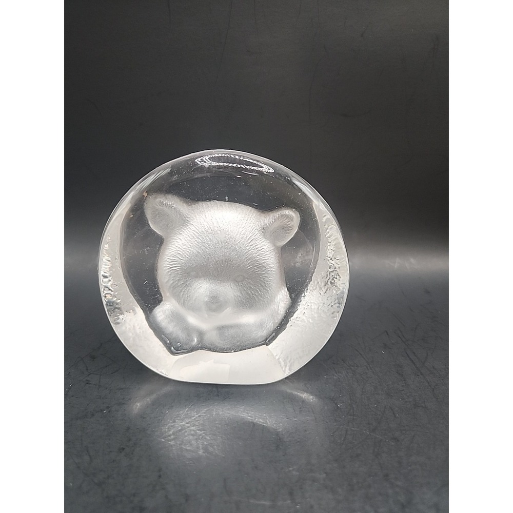 Zajecar 24%‎ Lead Crystal Bear Cub Paperweight Yugoslavia Orig. Etched Glass